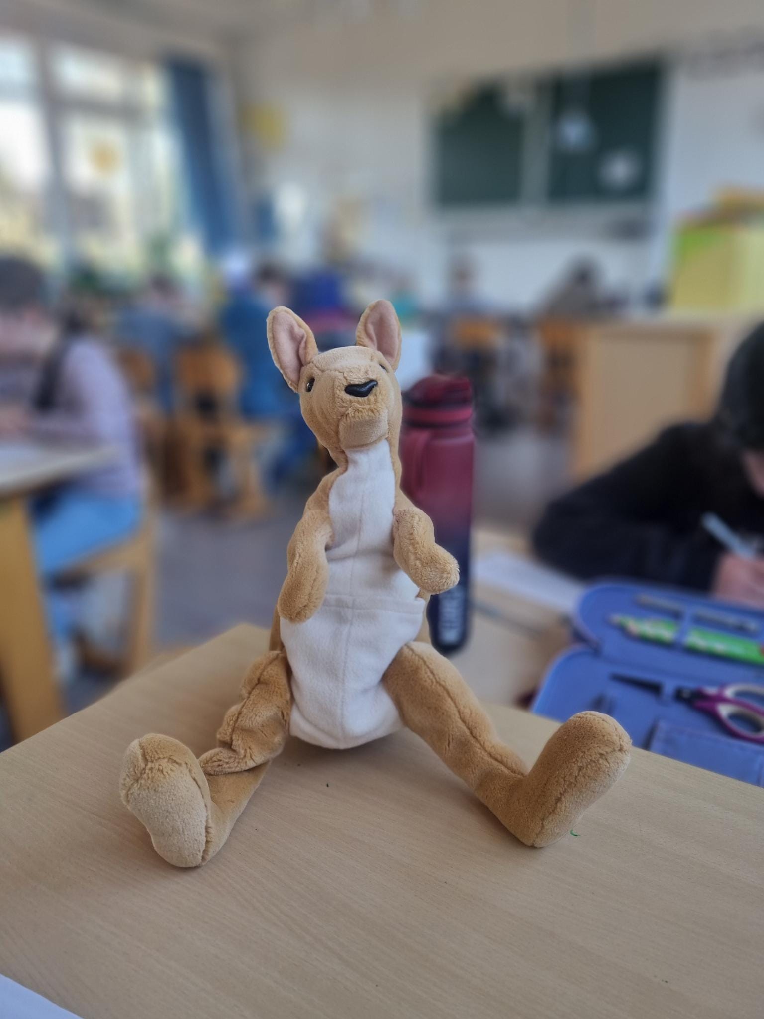 Kuscheltier-Känguru im Klassenzimmer der Erwin-Roeske-Grundschule als Symbol für Geborgenheit und Unterstützung durch den Förderverein